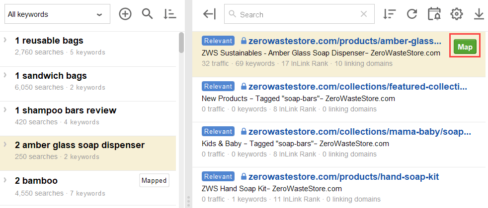 mapping keywords to content
