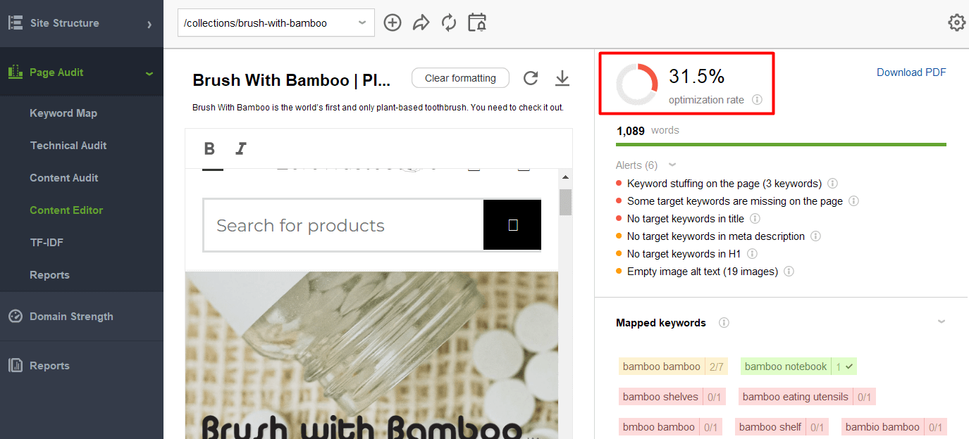 editing the content with the WebSite Auditor's hints