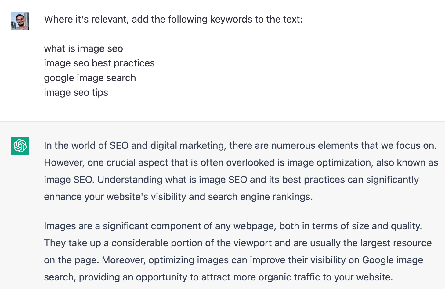 ChatGPT adds relevant keywords to the text
