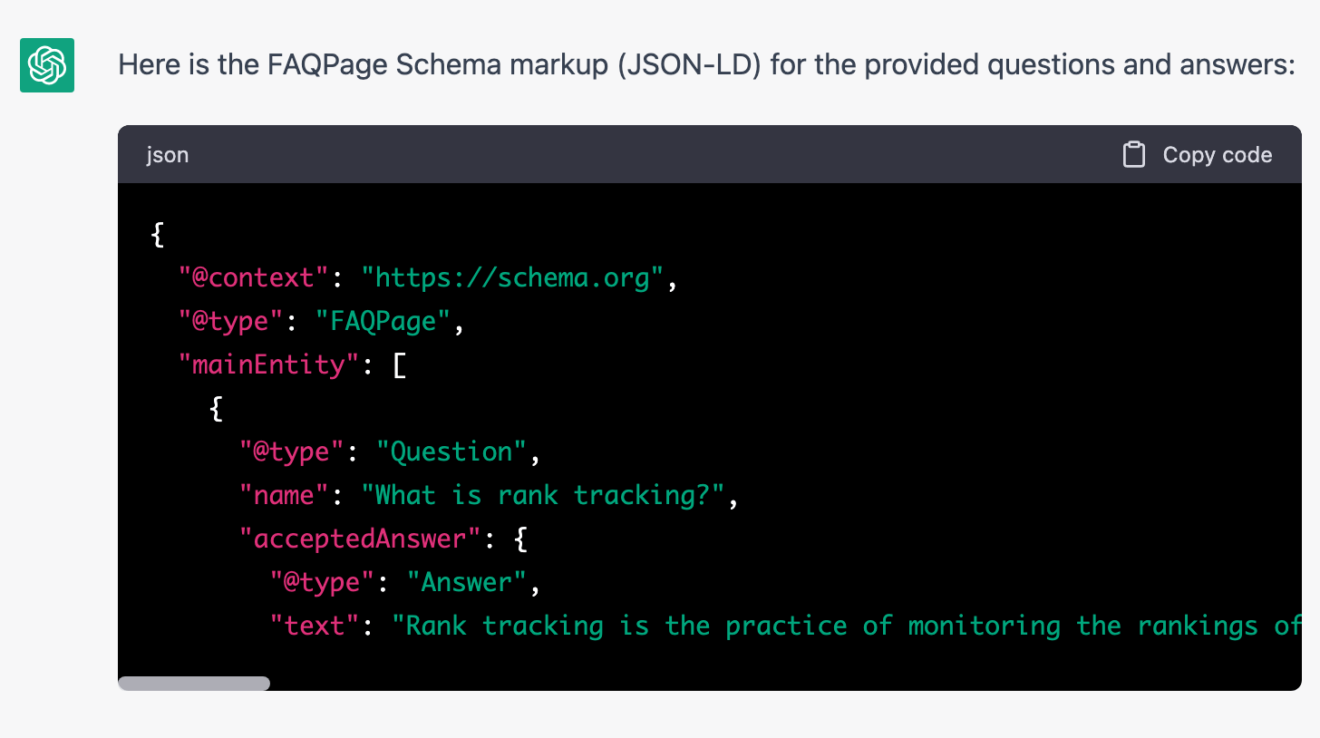 ChatGPT generates Schema markup