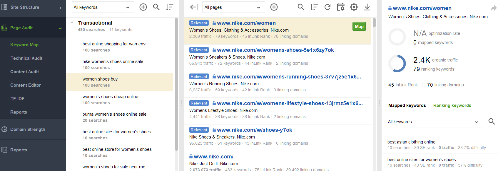 keyword mapping with website auditor