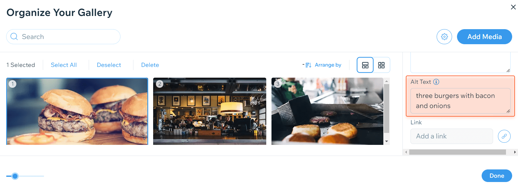 adding alt texts for images in a gallery