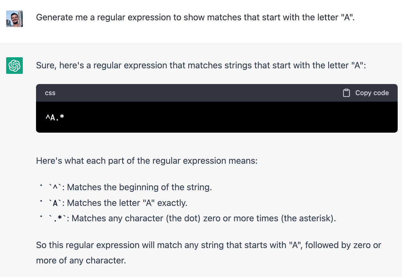 ChatGPT generates RegEx