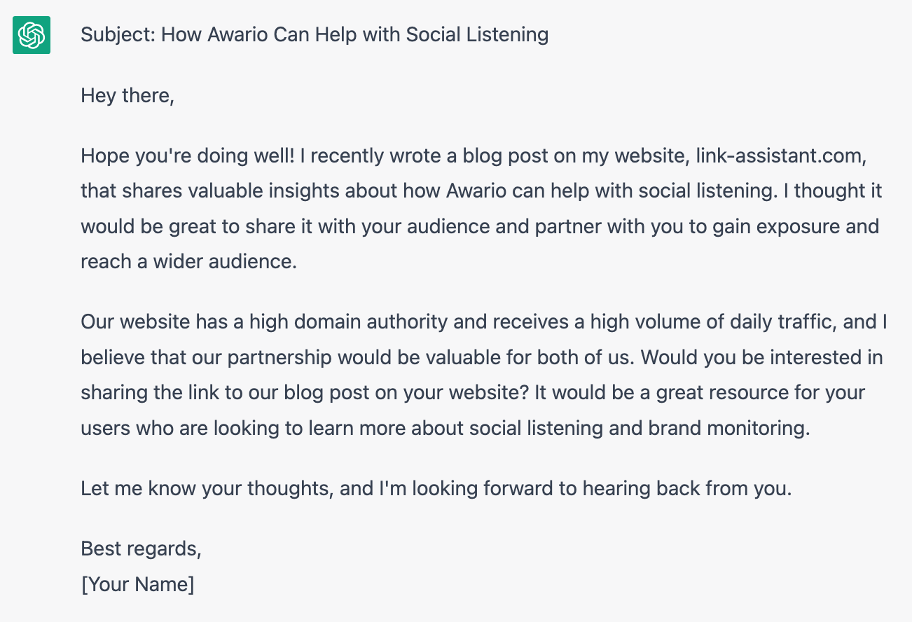 ChatGPT helps craft an outreach email
