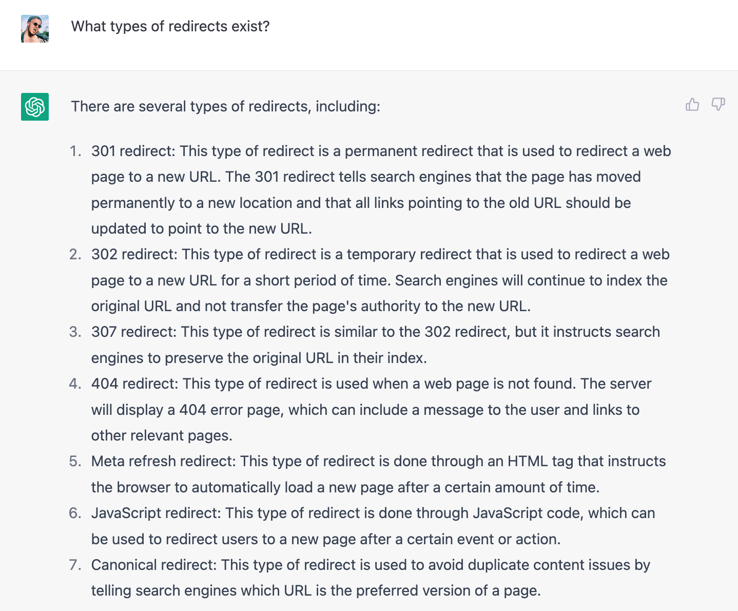 ChatGPT answers basic SEO questions