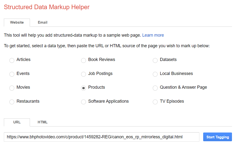 How to choose the type of Schema in Markup Helper