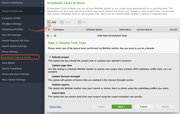 Schedule SEO tasks