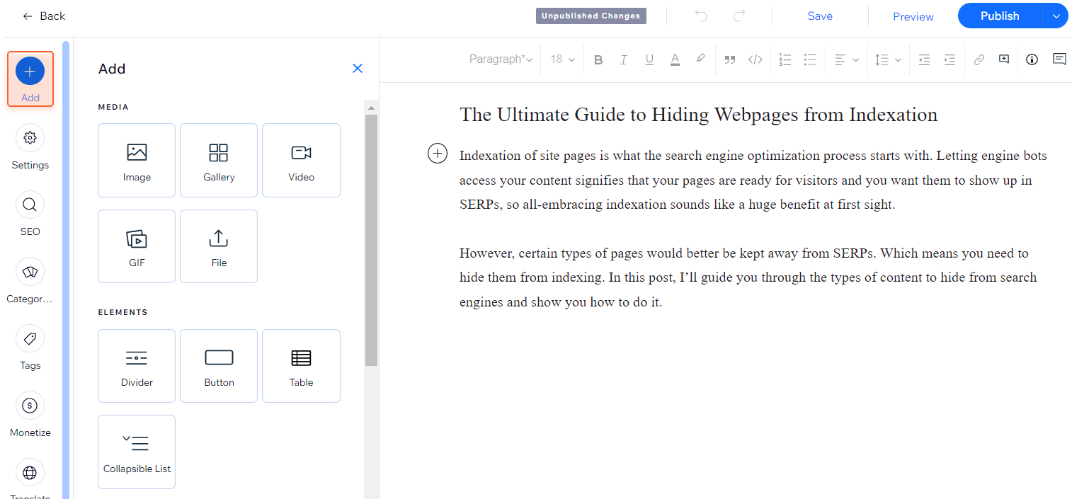 adding elements to a blog post