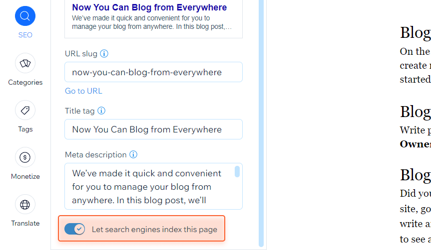 let search engines index the page