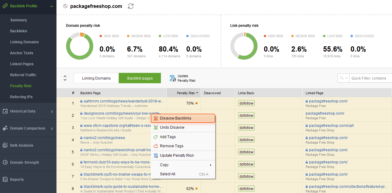 Disavow toxic backlinks
