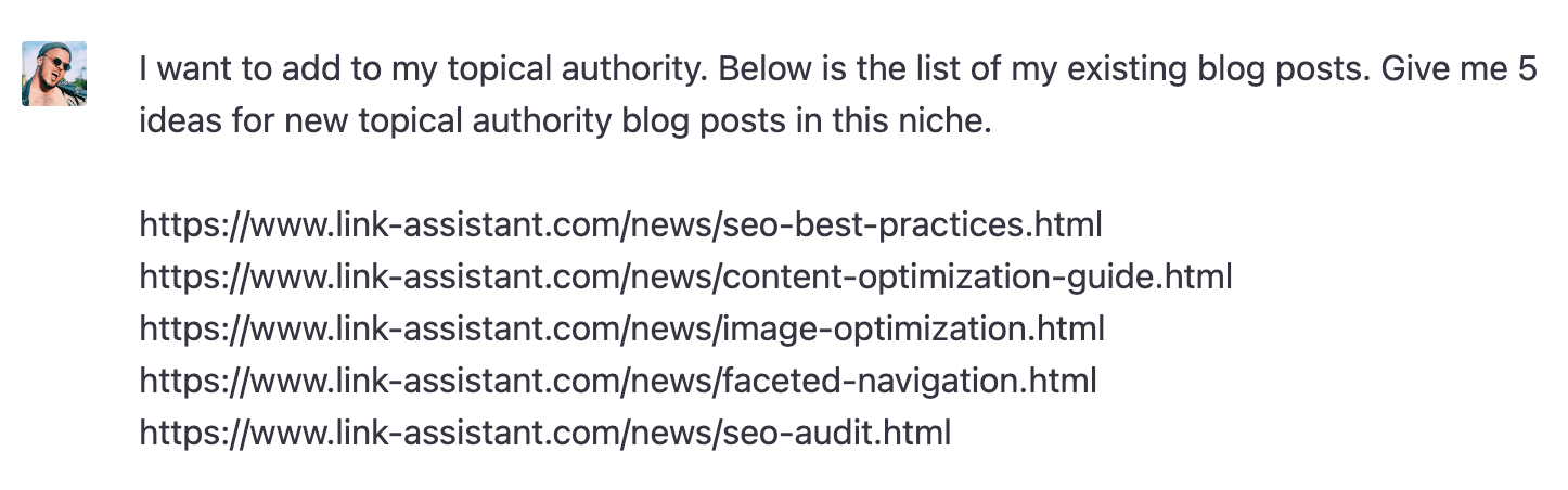 ChatGPT prompt helps add to topical authority