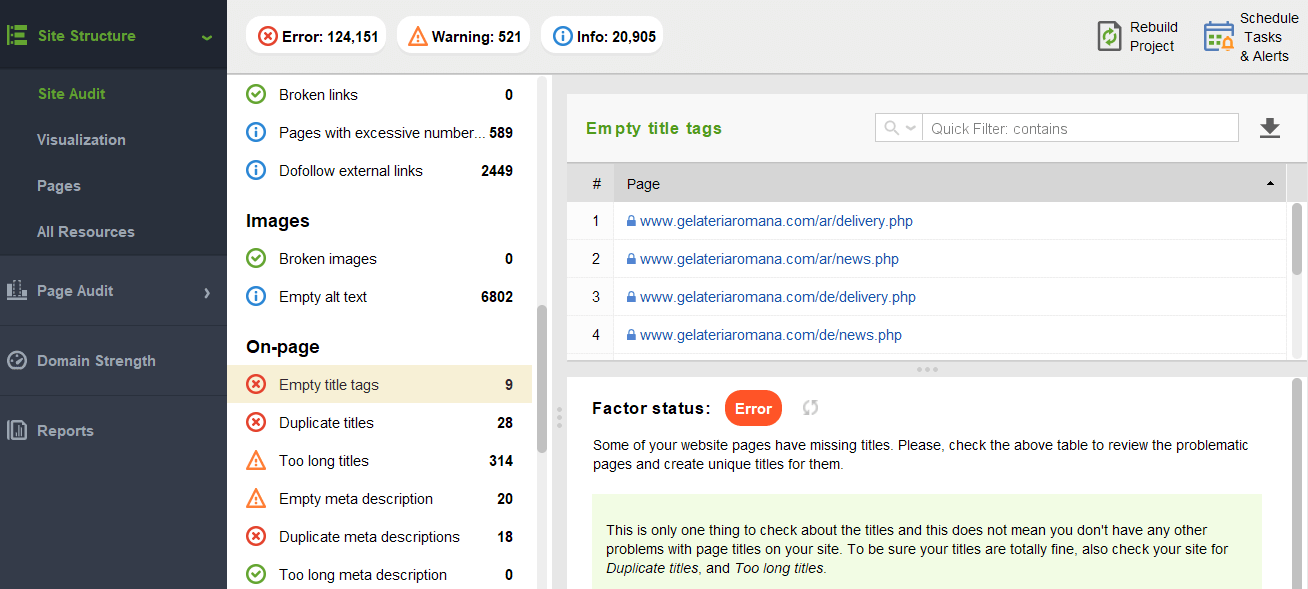 site structure on website auditor