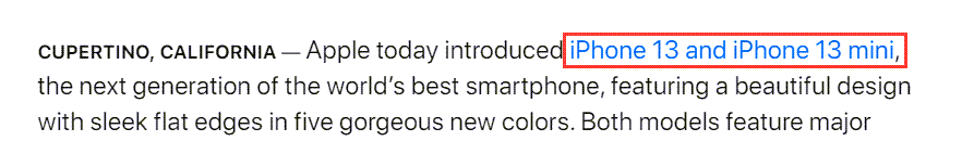 a link to iphone 13 in the apple press release