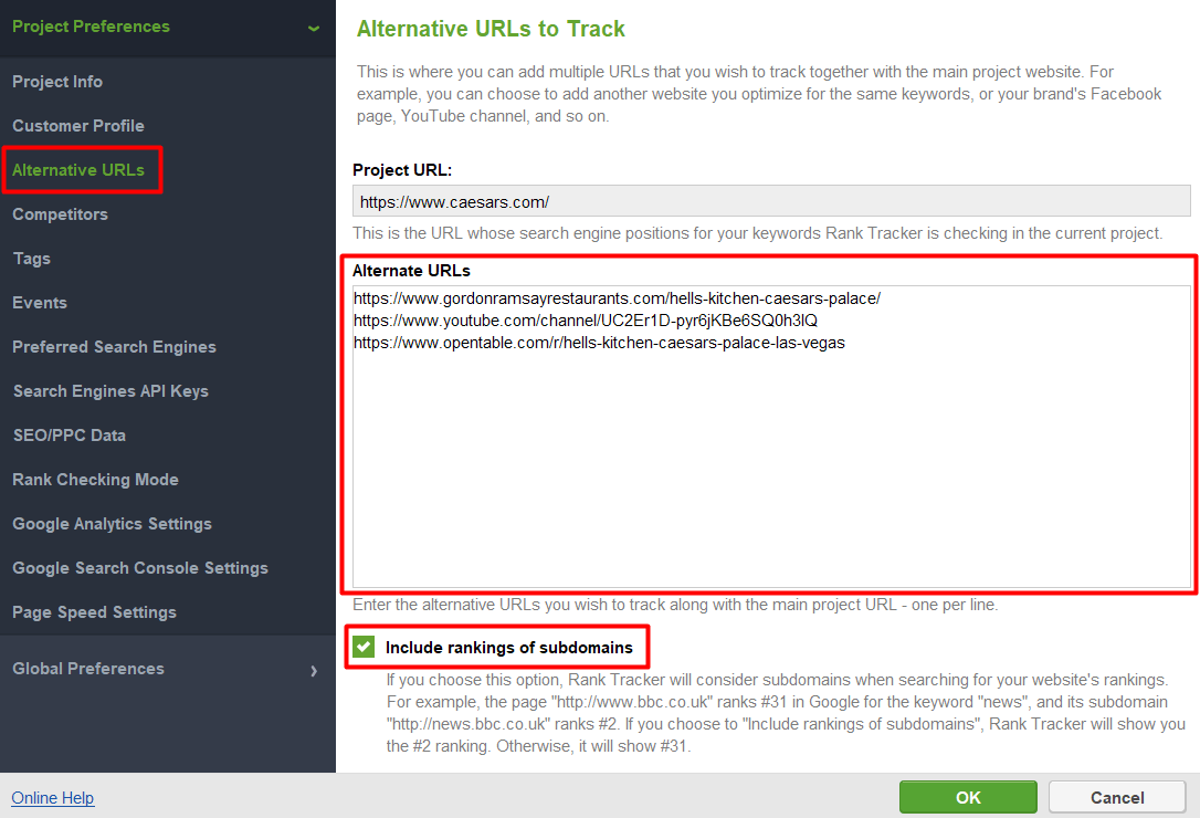 track alternative URLs