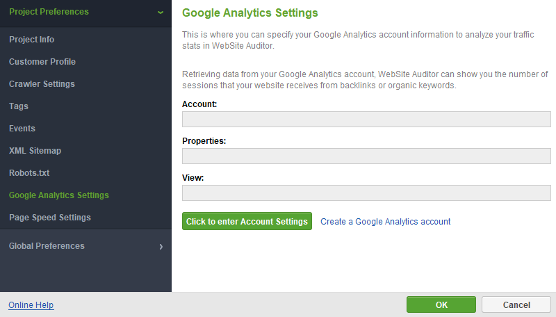 Google Analytics를 WebSite Auditor에 연결