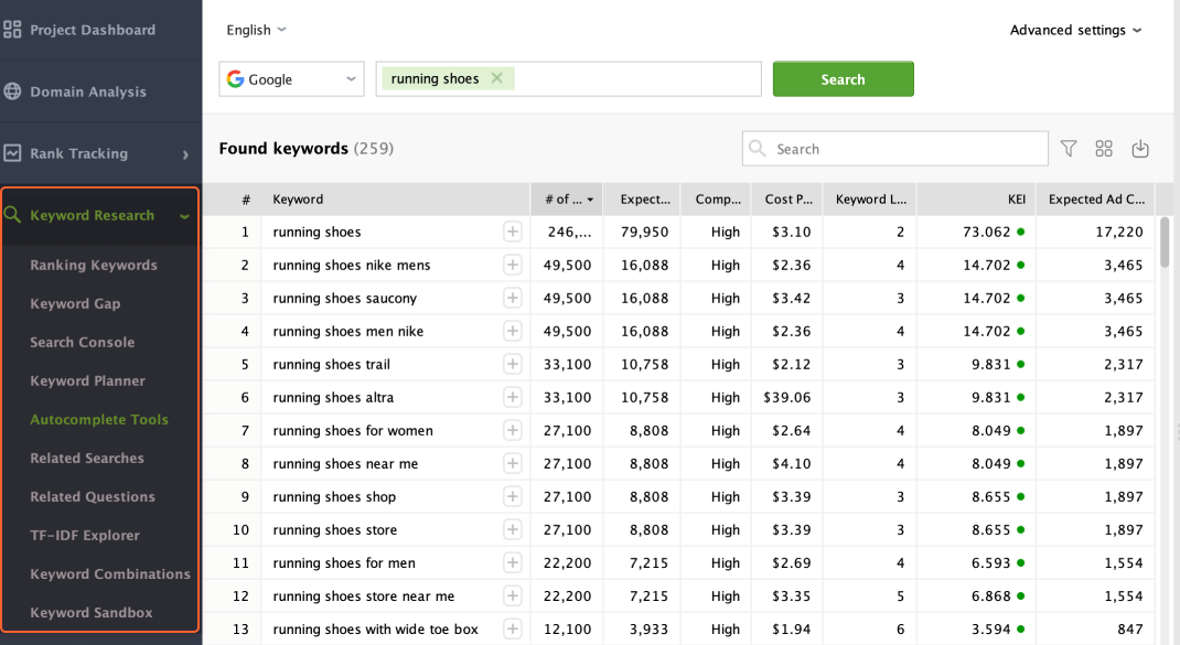 Keyword research methods in Rank Tracker
