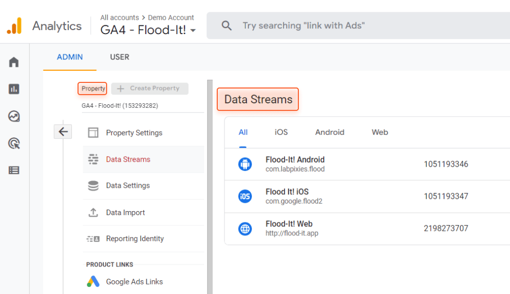 Multiple Data Streams under GA4 property
