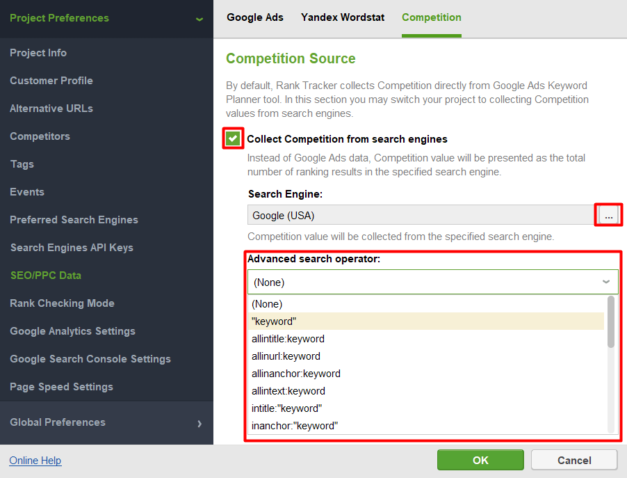 collect competition data from search engines