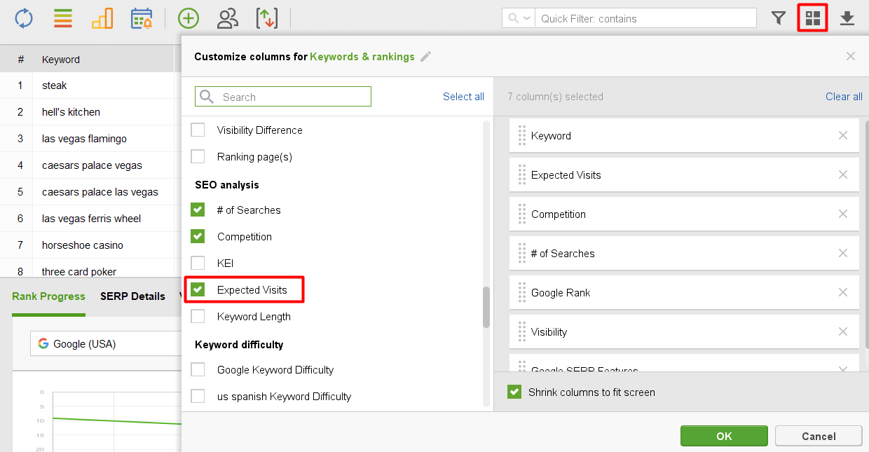 make Expected Visits column visible