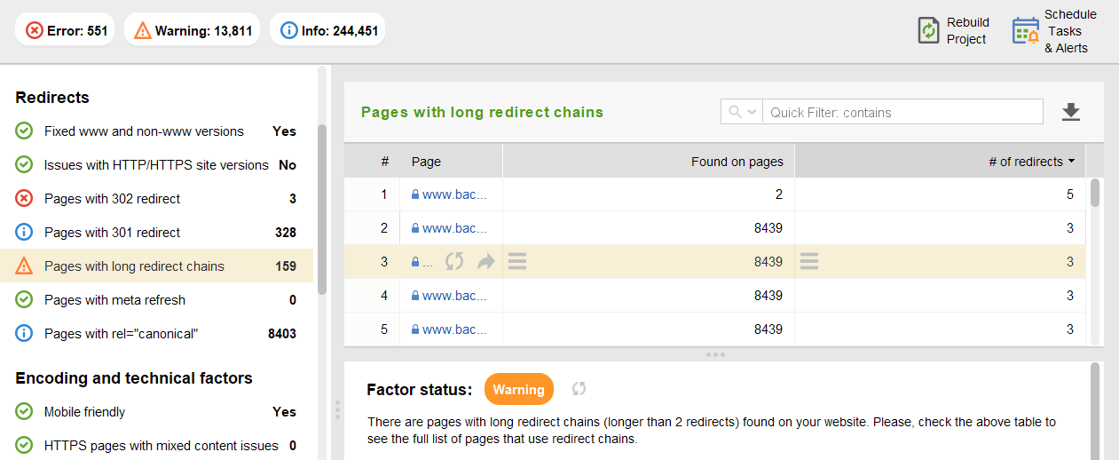 Review redirects with WebSite Audtitor