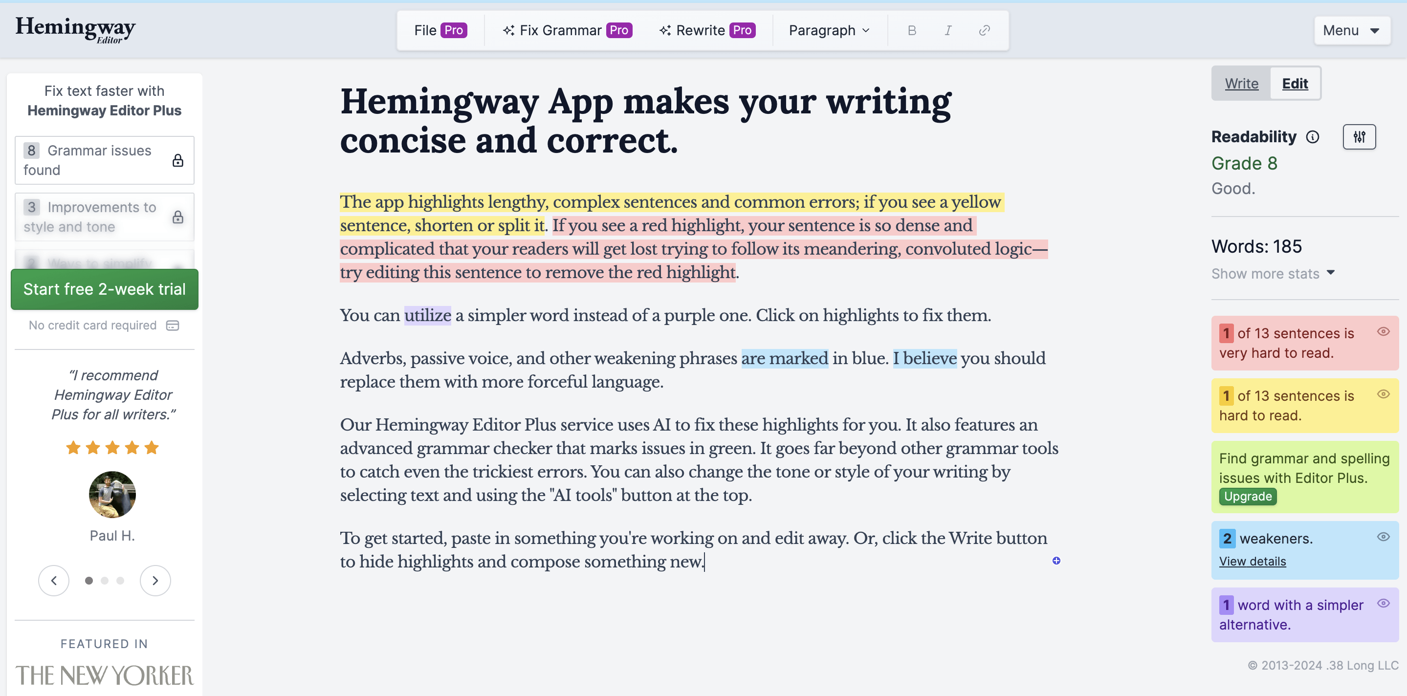 Hemingway interface