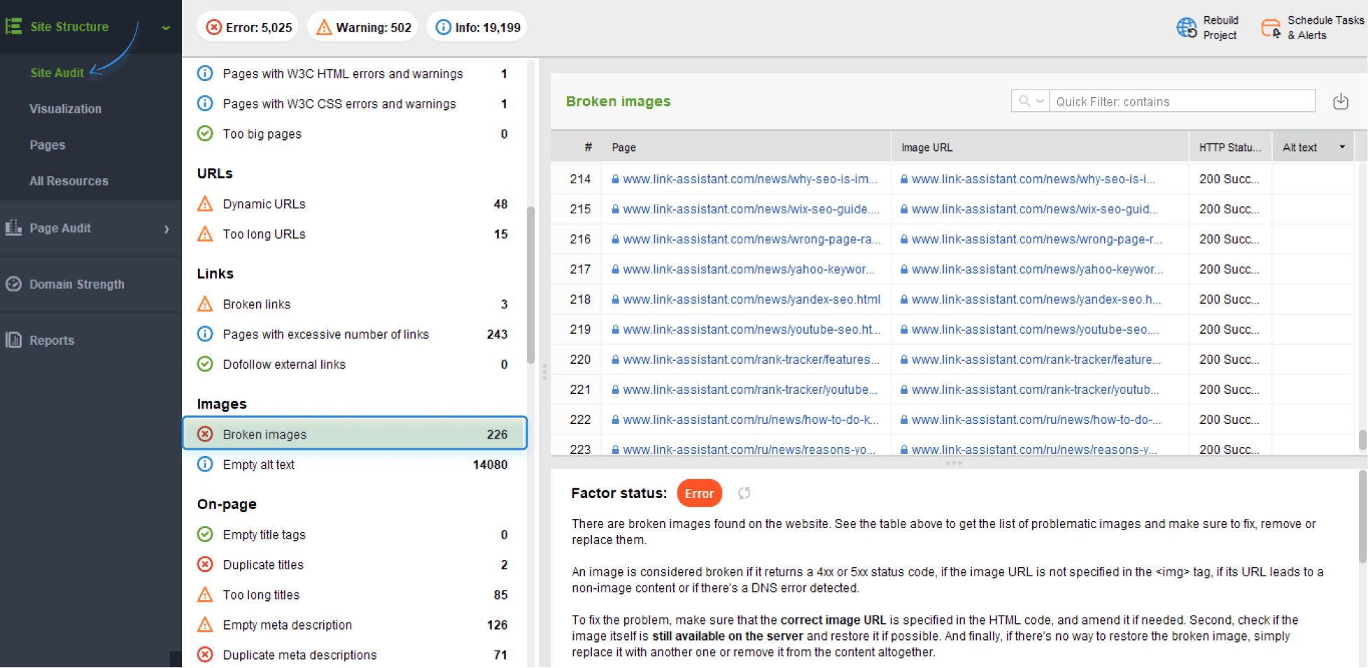 finding broken images in WebSite Auditor