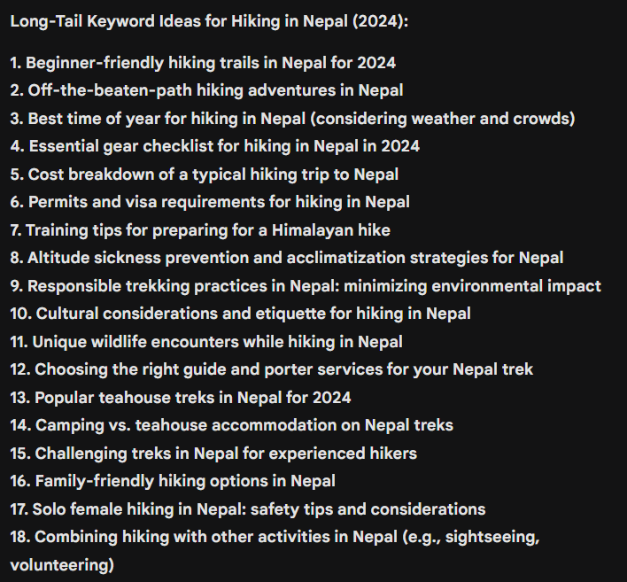 long-tail keyword ideas generated by Gemini