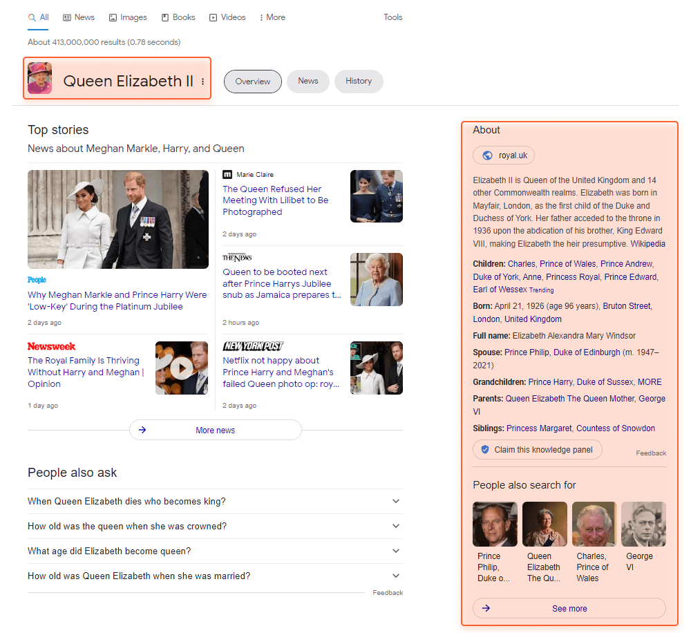 This is what knowledge panel for a celebrity looks like on desktop