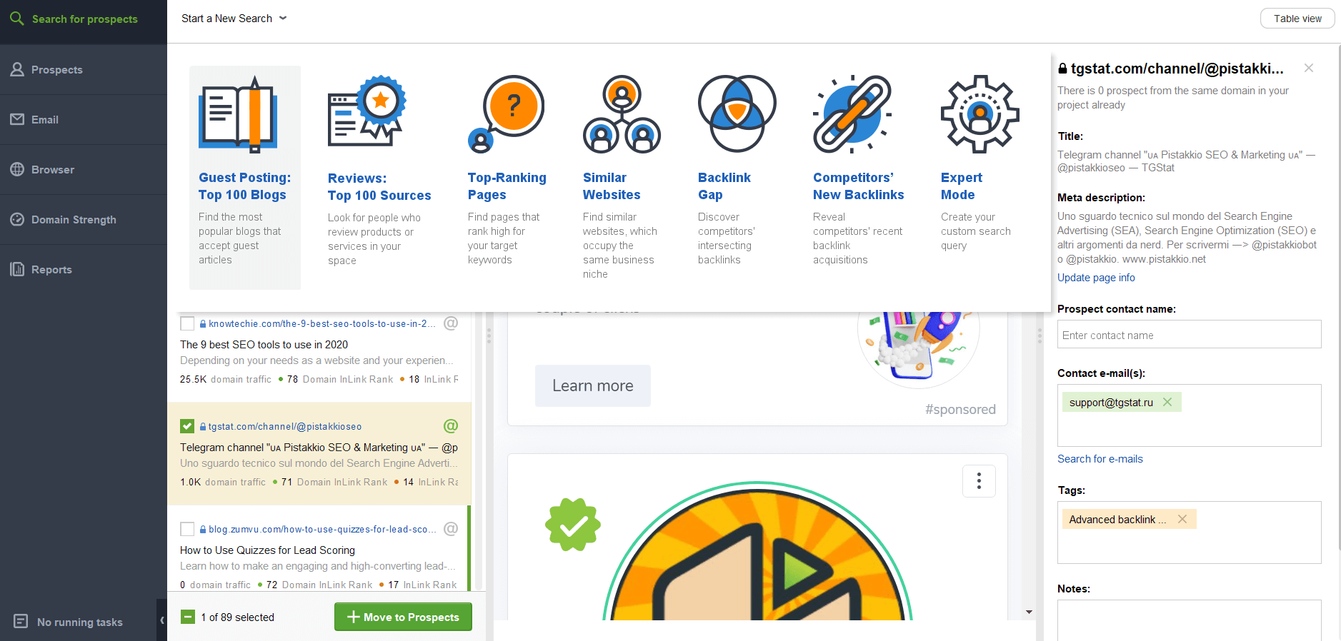 Default search methods for link-building in LinkAssistant