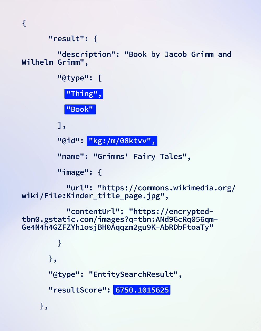 Results of search on Google Knowledge Graph API