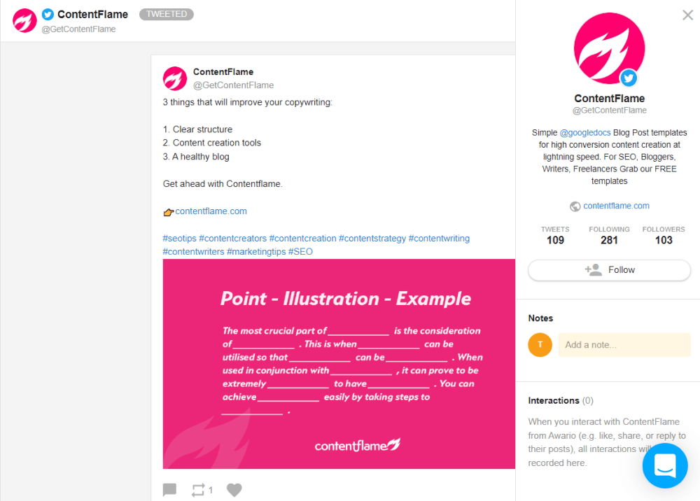 Awario shows the authority, followers, number of tweets and provides contact details, if available