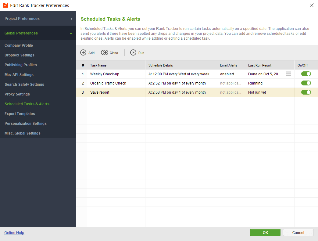 Automatic task scheduler in Rank Tracker