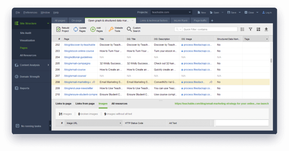 General and detailed page audit reports