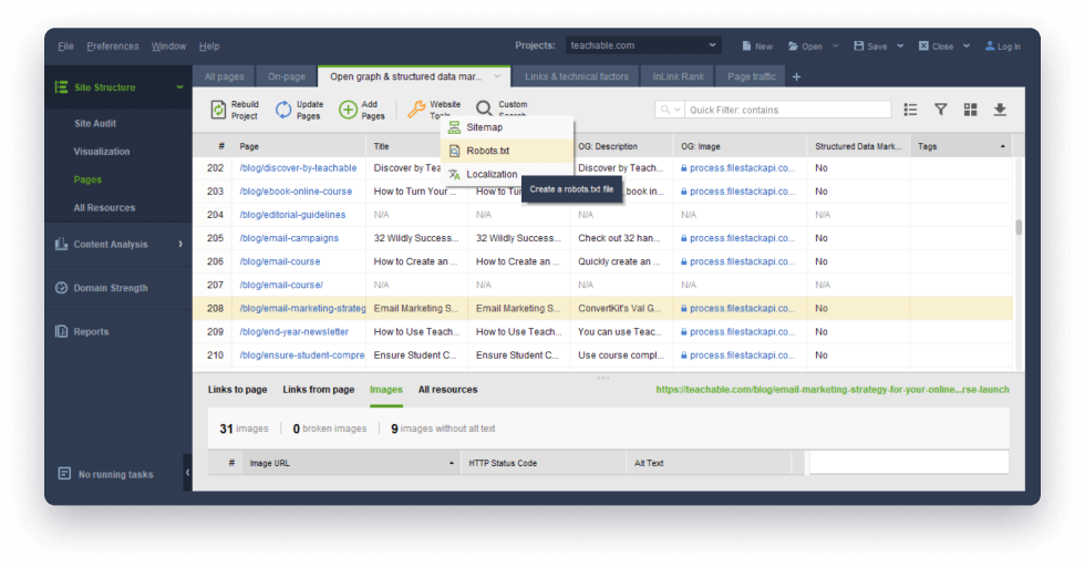 Create your own site audit report