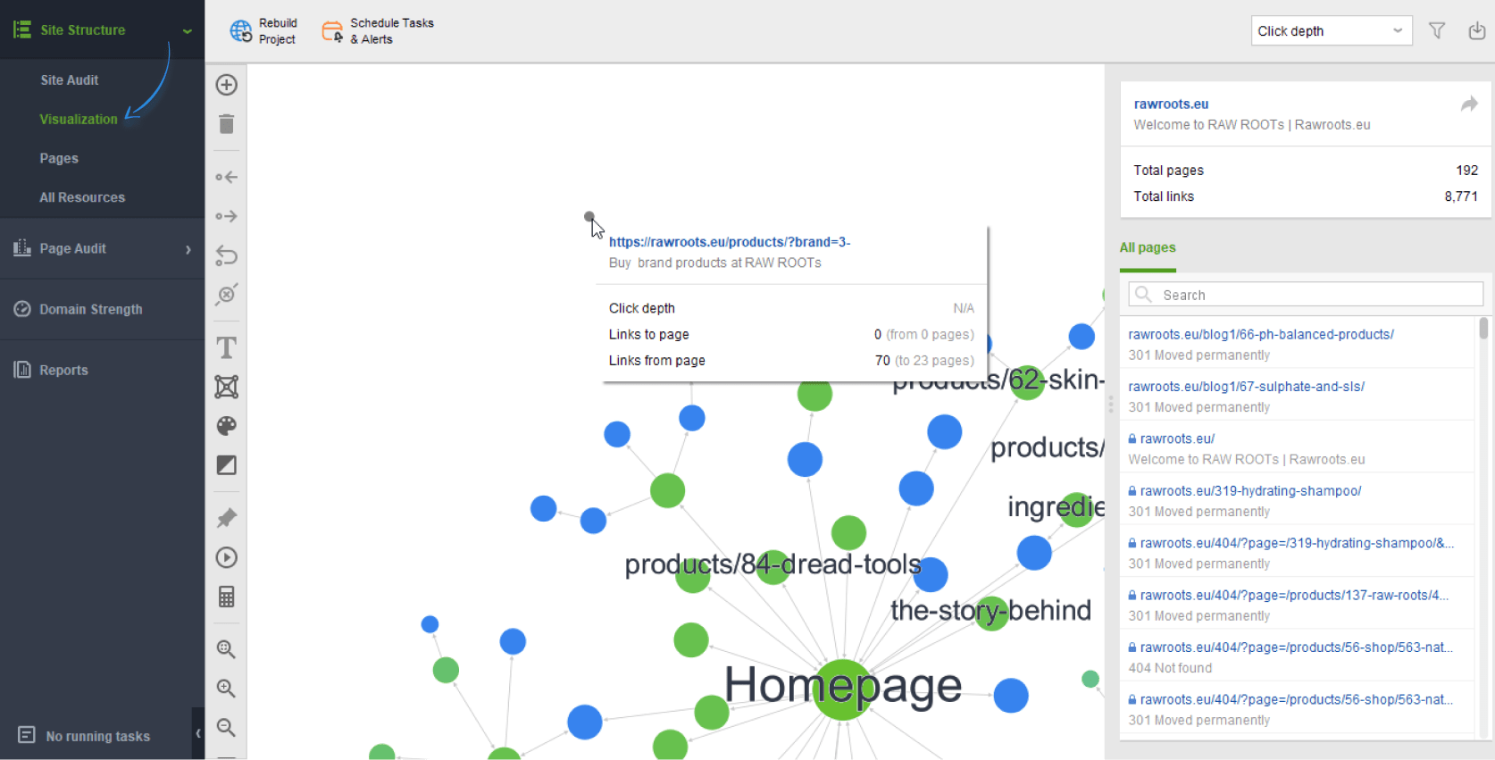 finding orphan pages in Site Visualization tool
