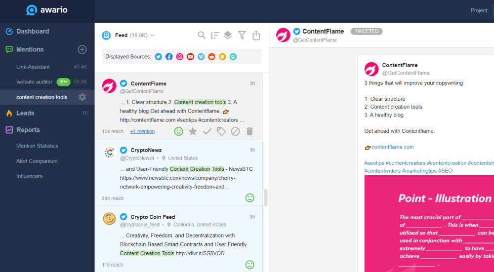 Social listening tool discovers bloggers and influencers according to your keywords and location settings