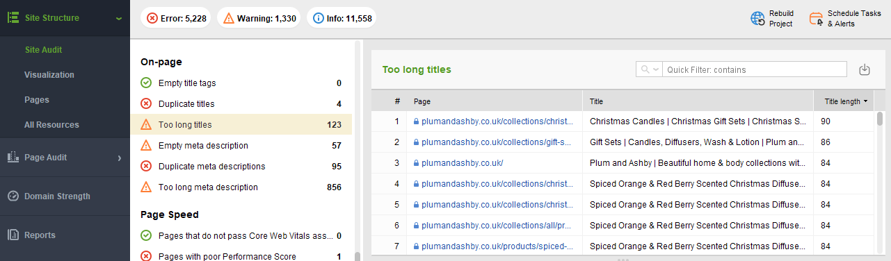 optimizing titles in WebSite Auditor