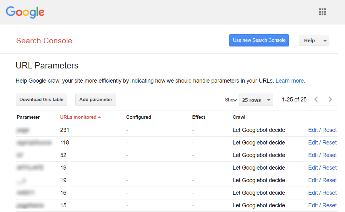 Das URL-Parameter-Tool ist ein Legacy-Tool in der Konsole, das mit Vorsicht gehandhabt werden sollte