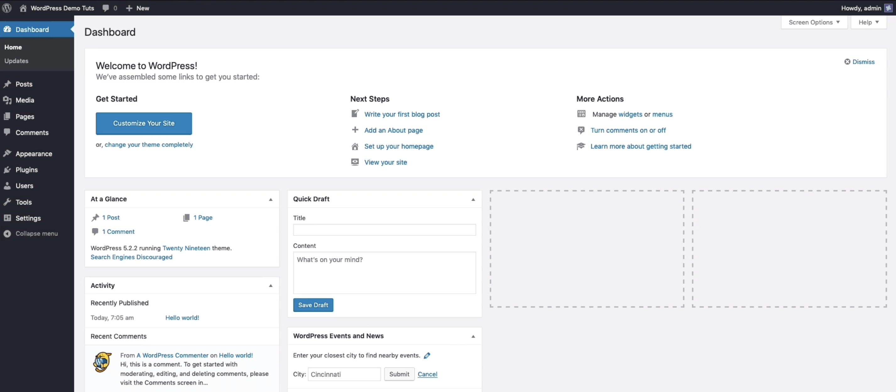 WordPress interface