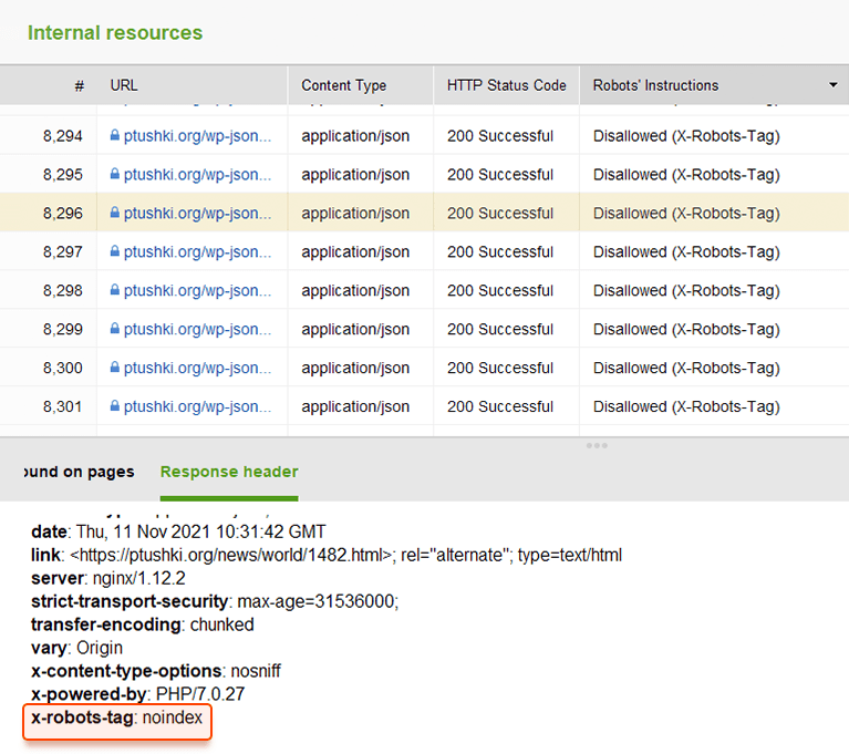 Überprüfen Sie die Blockierungsregeln auf der Registerkarte Alle Ressourcen > Interne Ressourcen von WebSite Auditor